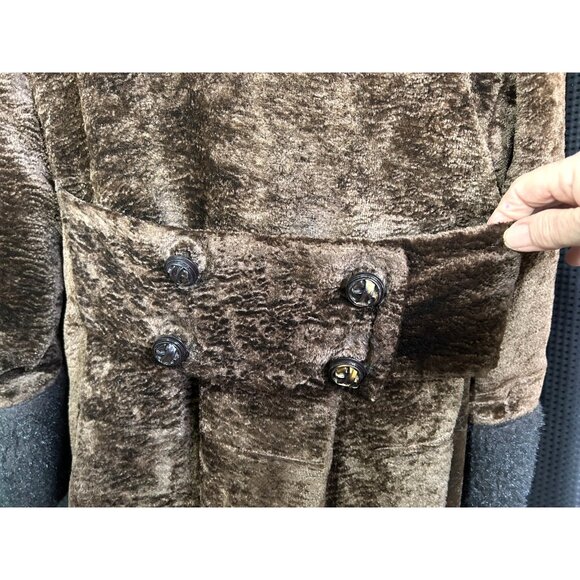 VINTAGE 60'S FAUX FUR COAT BROWN SIMULATED PERSIAN LAMB FAUX TRIM - Picture 9 of 11